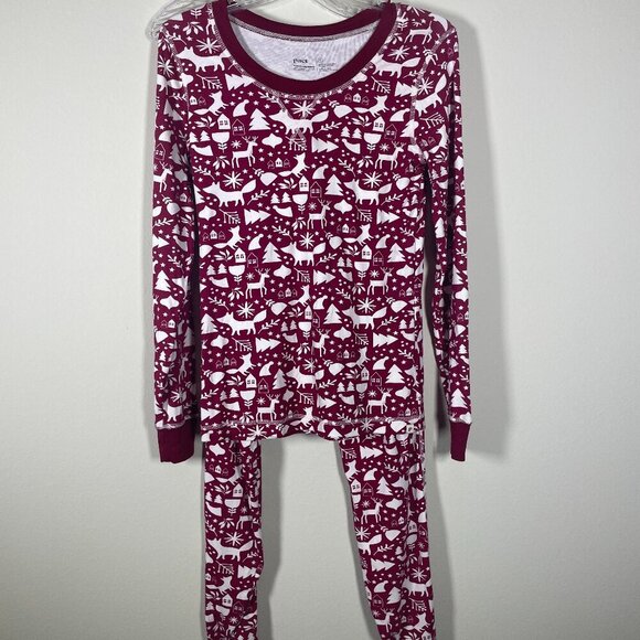 Pact Organic Cotton Men/Women Whimsical Holiday Pajamas Set Size Small Red White - Picture 1 of 8